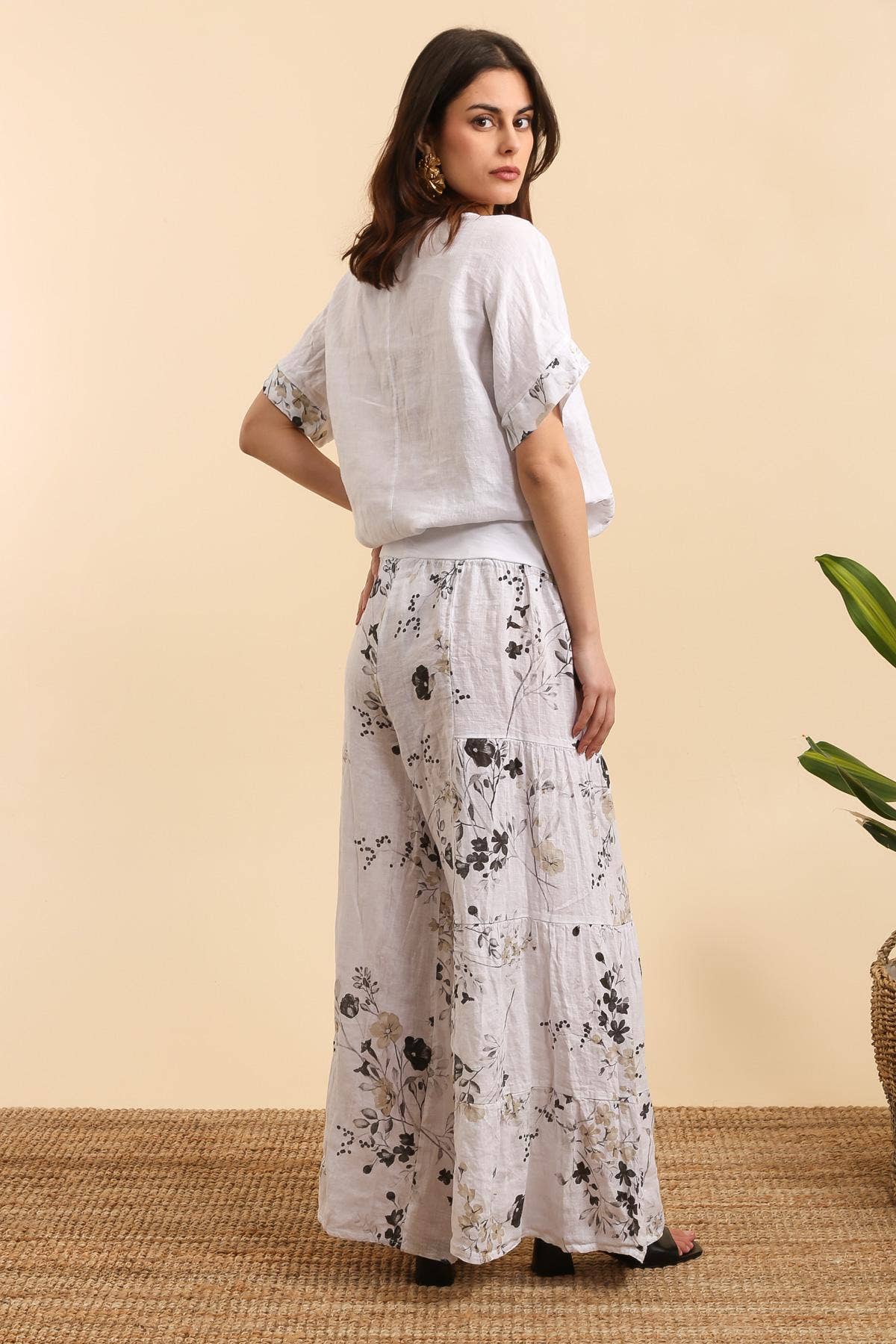 LÉA & LUC - Wholesale Pants - Women's - Floral print trousers in 100% Linen REF. 3052622