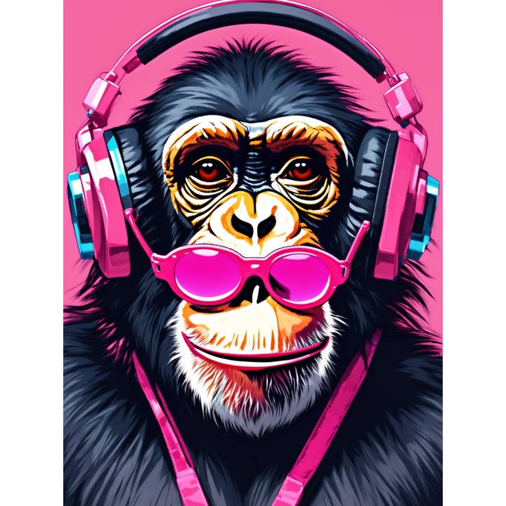 Home decor poster -Gorilla with headphones and pink glasses and other Purchase Wholesale picture frame materials. Free Returns & Net 60 Terms on Faire trending on Faire.