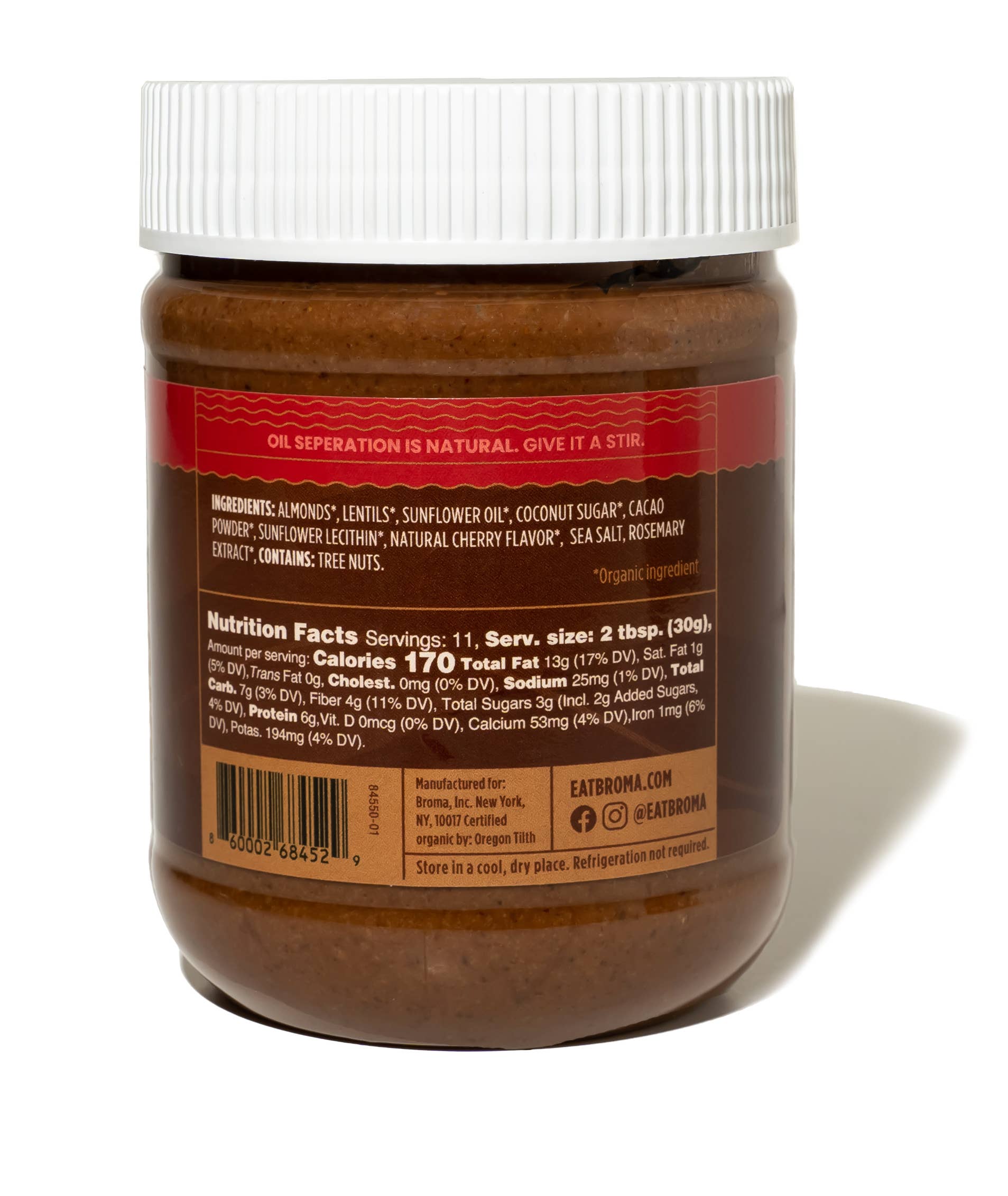Broma - Wholesale Nut Butter - Broma Dark Chocolate Cherry Almond and Lentil Butter1