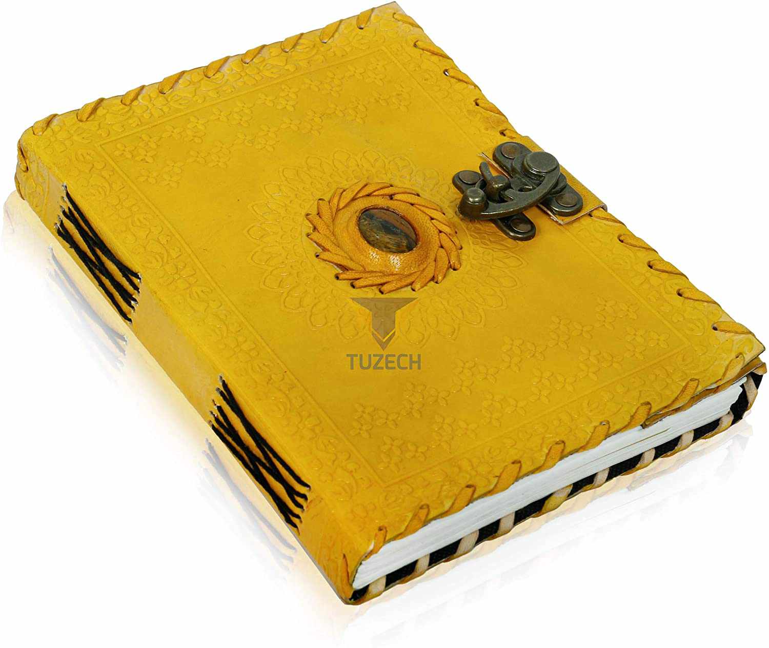 Tuzech Leather - Wholesale Journal/Diary - TUZECH Handmade Office Home Daily Use, Poem Writing Beautiful Pure Leather Luck Stone Bound Journal/Diary with C-Lock for Men and Women 8 Inches10