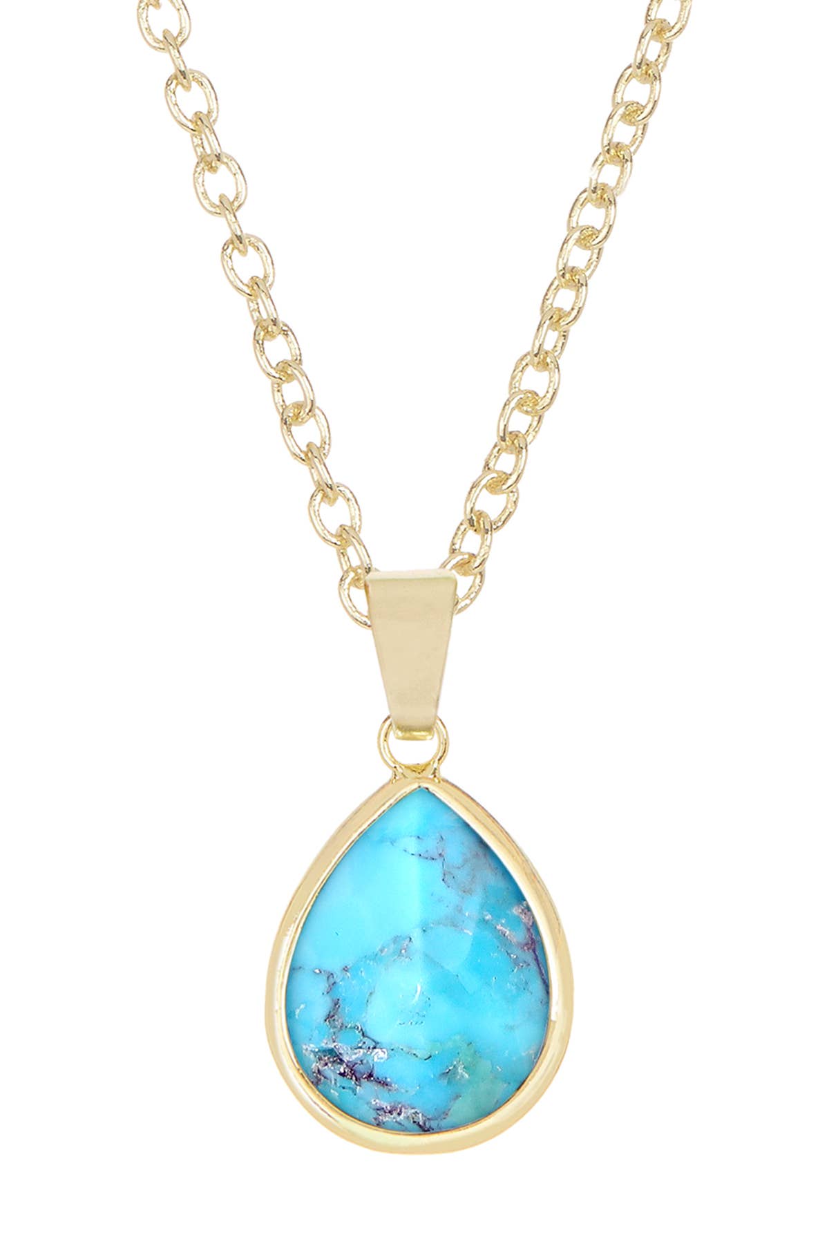 Zoey Simmons - Wholesale Pendant/Charm Necklace - Stabilized Turquoise Teardrop Pendant Necklace - GF0