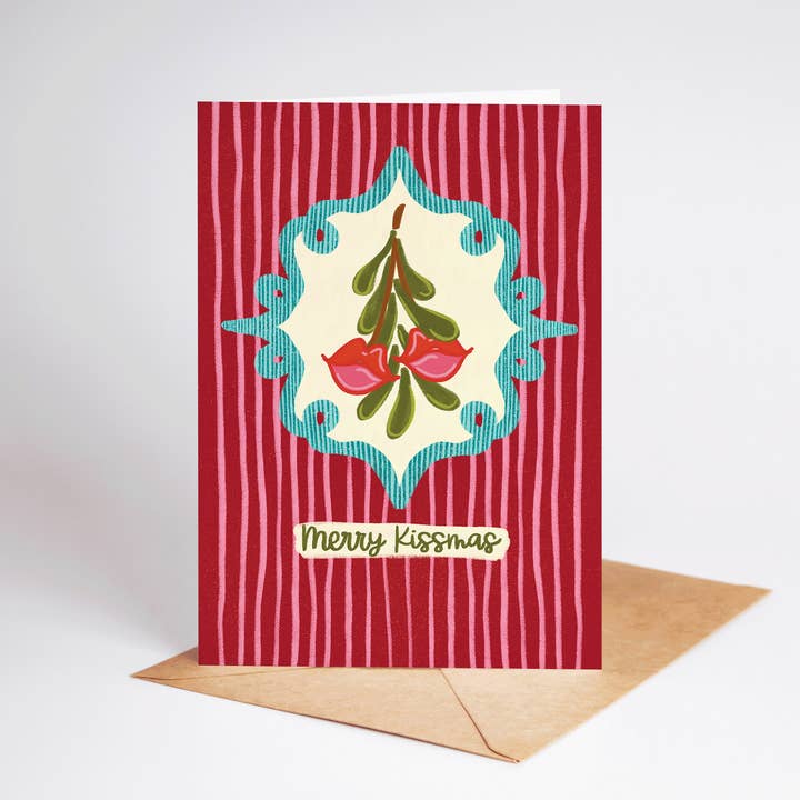 The Shelley Society - Wholesale Season's Greetings Card - Merry Kissmas Mistletoe Lips Kiss Holiday Love Greeting Card2