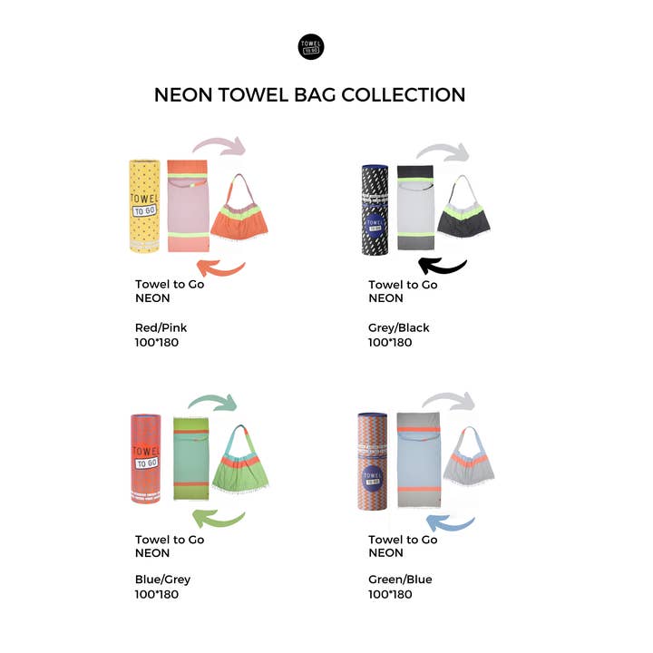Towel to Go - Wholesale Beach Towel - NEON "2-1" Beach Towel and Bag | Blue - Green | Recycled Cot7
