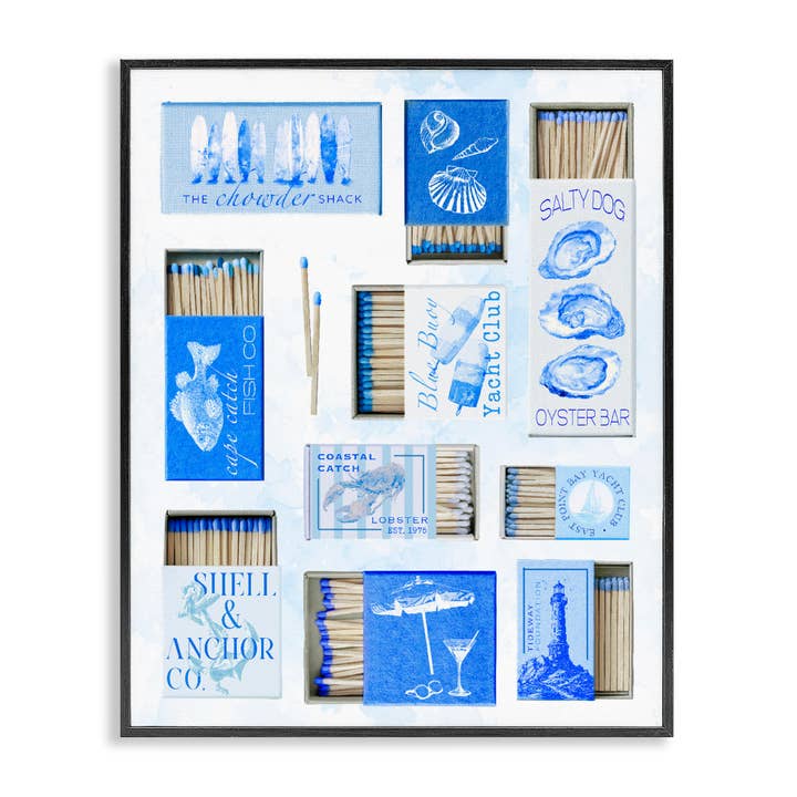 Blue Coastal Matchboxes - Framed Wall Art for wholesale by Stupell Industries