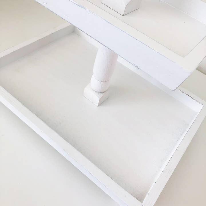Foundations Decor - Wholesale Decorative Tray - Foundations Decor Tiered Tray - Distressed White Rectngl 15"2