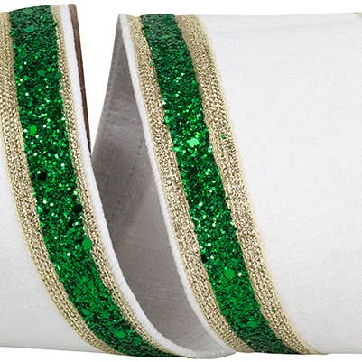 Dupioni Regalia Glitter Edge Deluxe Backed Wired Edge white for wholesale by RELIANT RIBBON