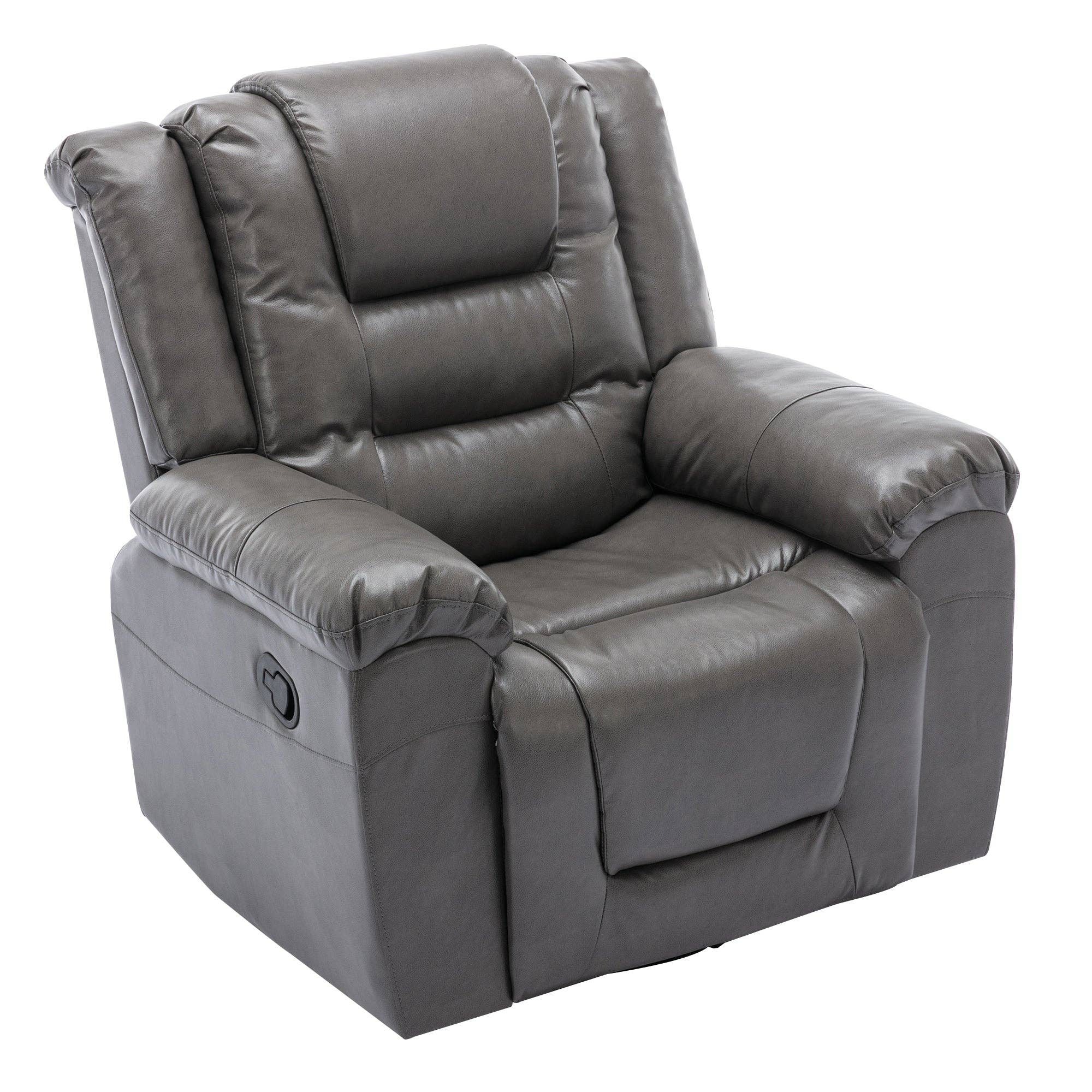 Orange County Decor - Wholesale Chair - 360 Swivel And Rocking Home Theater Recliner Manual Recliner Chair With Wide Armrest For Living Room,Bedroom, Grey Grey Foam Pu17