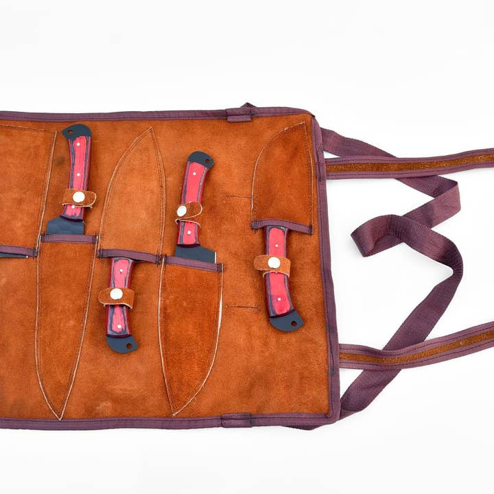 Titan International - Wholesale Knife Set - 5-Piece Knife Set / With Leather carry Bag