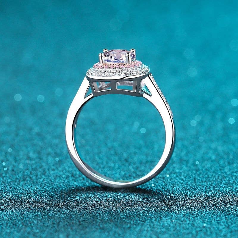 Perimade & Co. LLC - Wholesale Engagement Ring - Pink Halo Moissanite Engagement Ring in 925 Sterling Silver3
