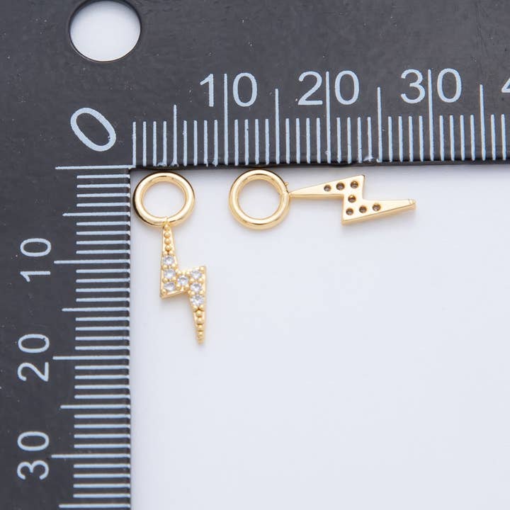 Aim Eternal - Wholesale Dangle Earrings - 18K Gold Filled Micro Paved Thunder Lightning Bolt Add-On Drop Earring Charm | AF7471