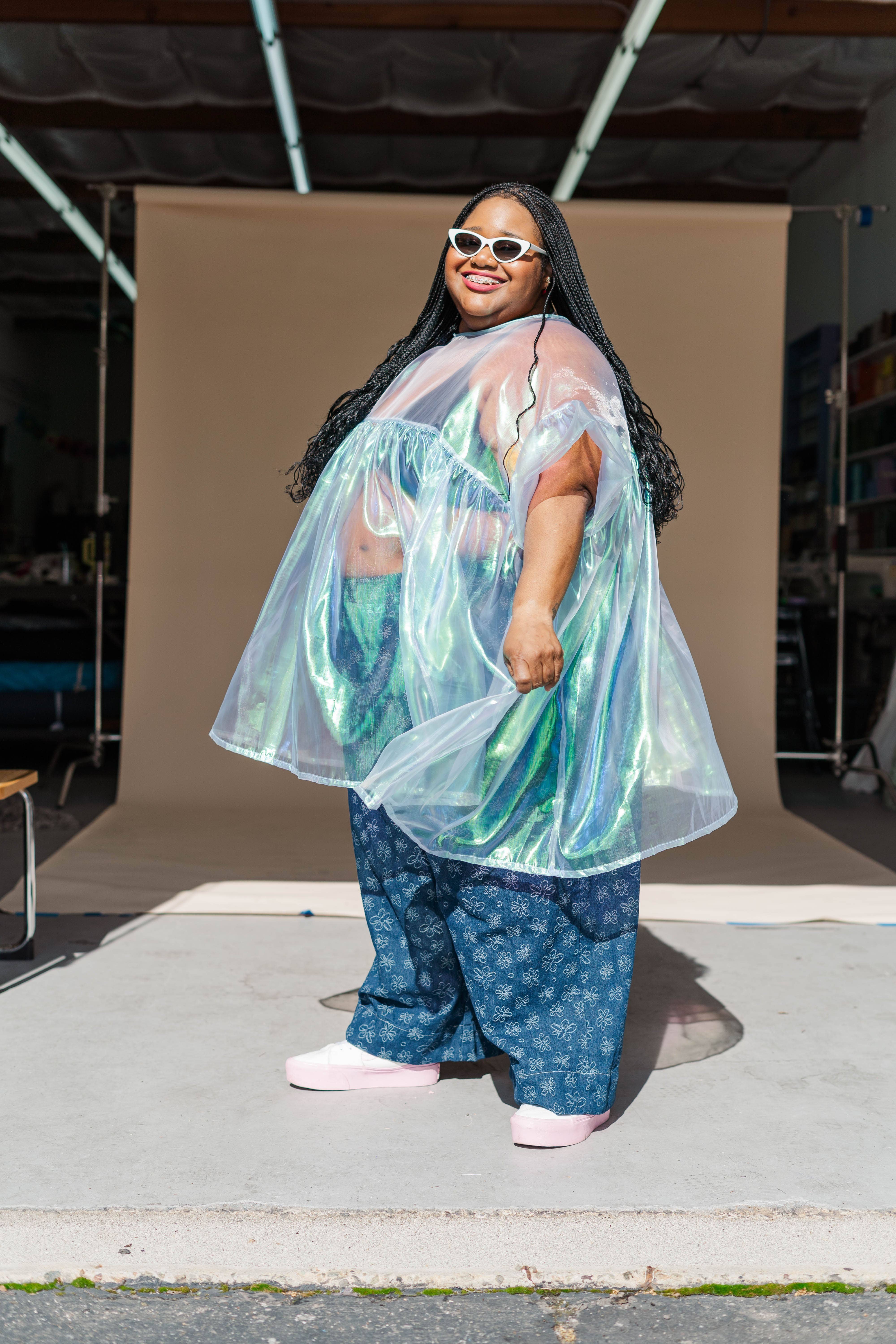 Nettle Studios - Wholesale Dress - Women's - Size Inclusive Plus Size Sheer Blue Ruffle Mini Dress Spring5