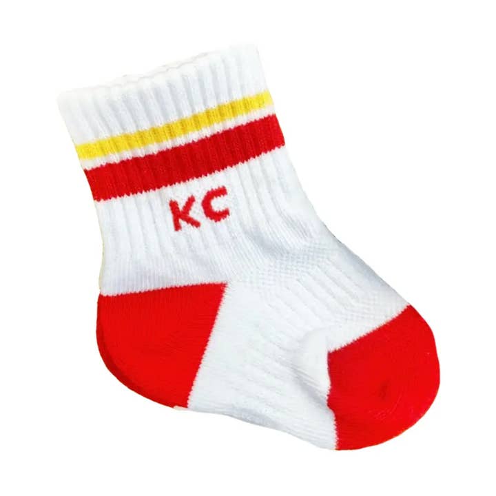 Kansas City Crew Socks - BABY - White with Red & Yellow Strp for wholesale by Carly Rae Studio