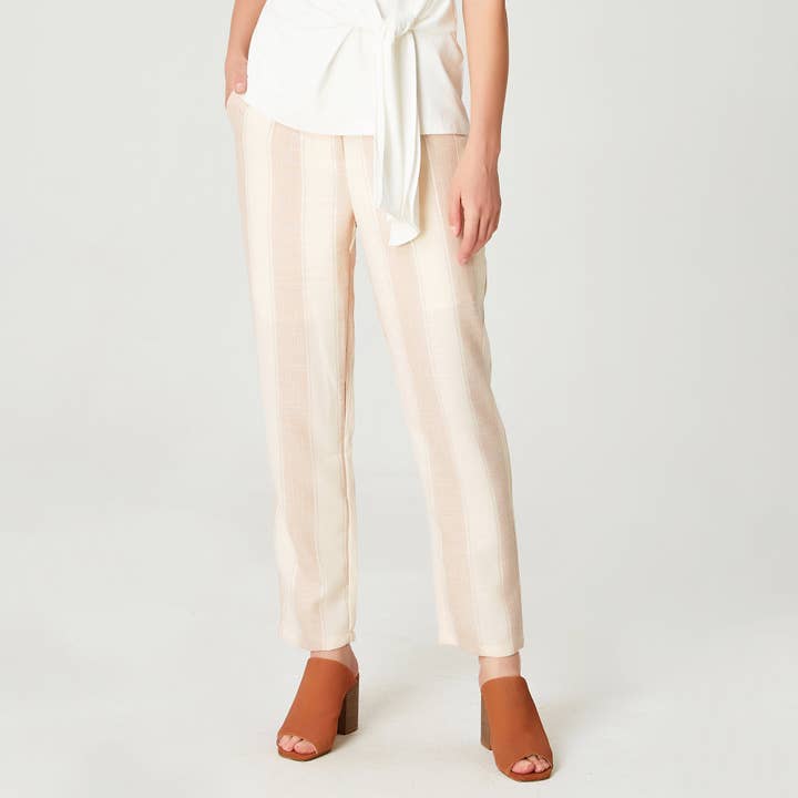 Avsmalnande bältesbyxor med veck och randigt mönster för wholesale av Smart and Joy