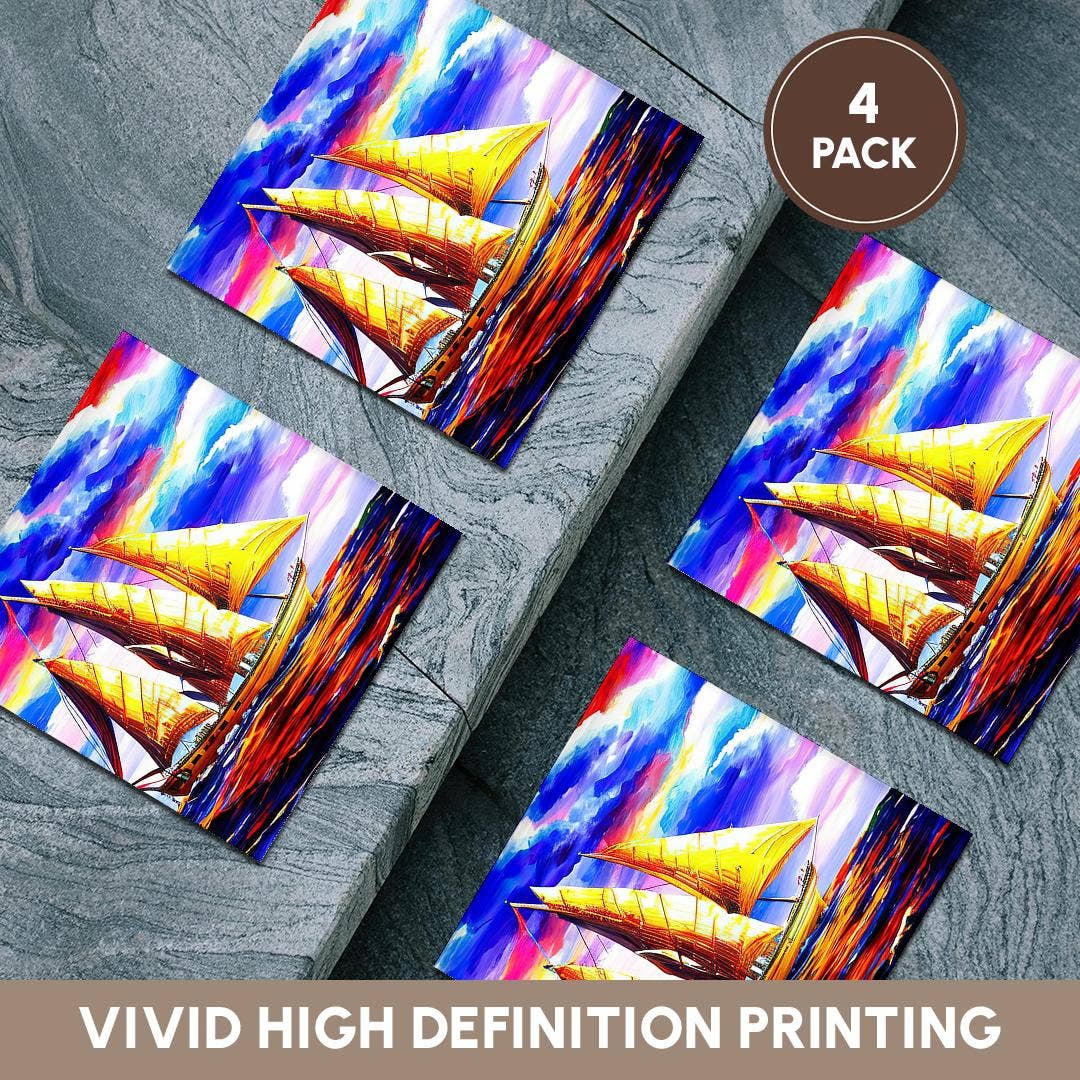 3dRose - Wholesale Coasters - 3dRose, Tall ship digital art. Three-mast scooner in the golden sunset light, Coaster5