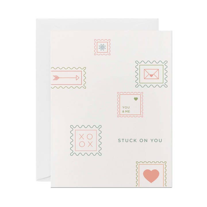 Love & Valentine's Card | Stuck on You Postage Stamp Design for wholesale by Line & Kind Paper Co.