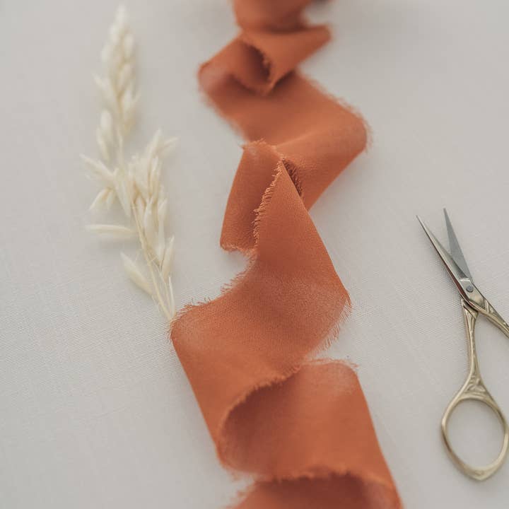 Evermore | STYLED - Wholesale Ribbon - Gift Wrapping - Burnt Orange Chiffon Ribbon 1.5" x 5 Yards, Hand Dyed Ribbon