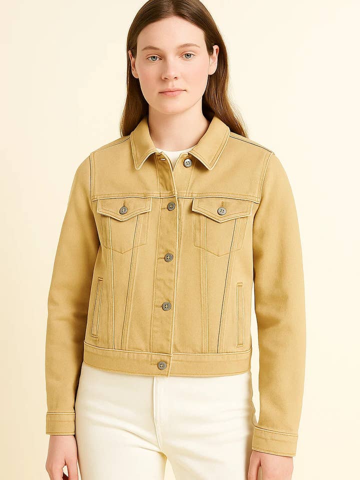 Chaqueta vaquera color arena de ajuste clásico para mujer / WCBDJ 04 para venta al por mayor de Zovater Incorporation