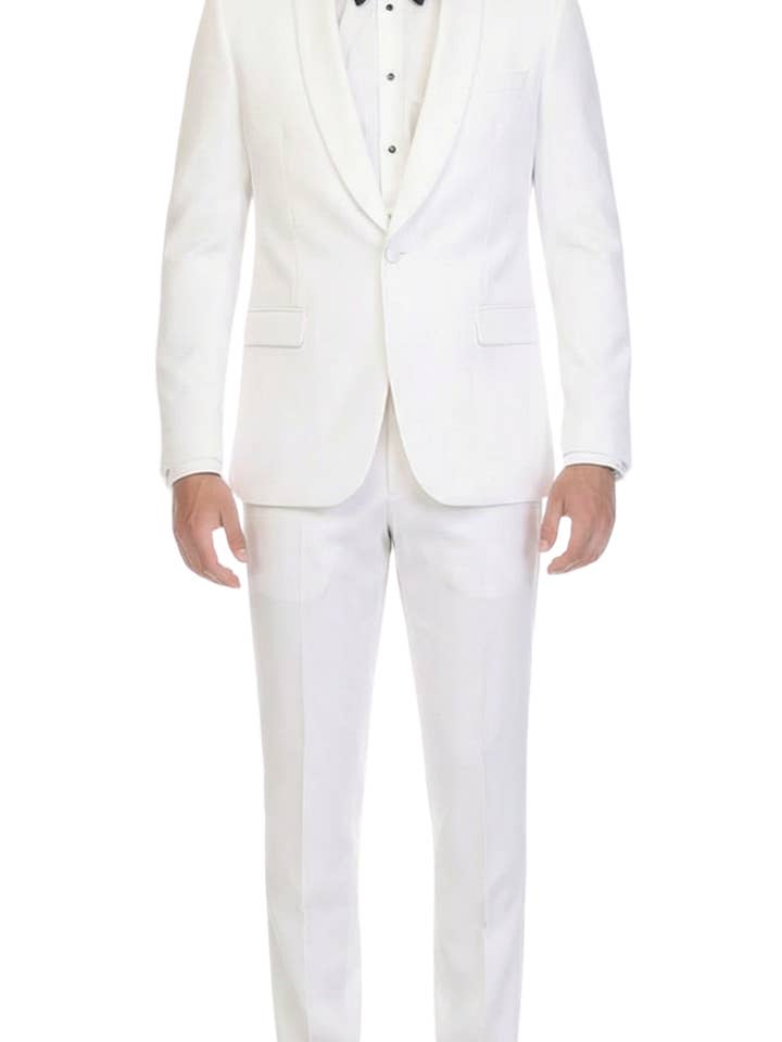 Ferrecci Mäns Reno Vit Slim Fit Sjal Lapel 2 Piece Smoking Suit Set för wholesale av Ferrecci