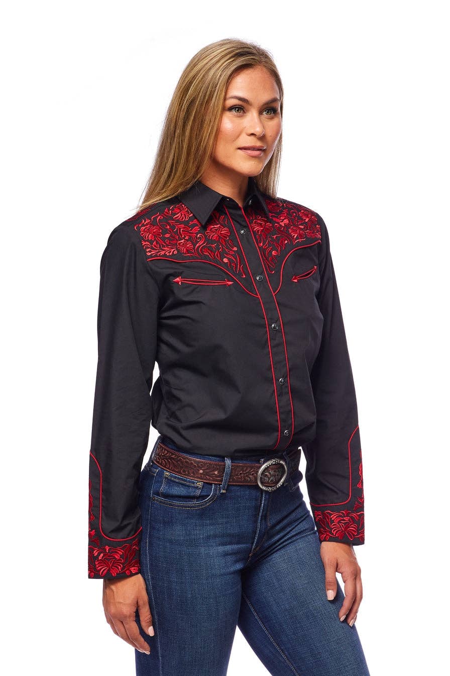Rodeo Clothing - Wholesale Button Down Shirt - Women's - Women's Embroidered Western Inspired Long Sleeves Dress4