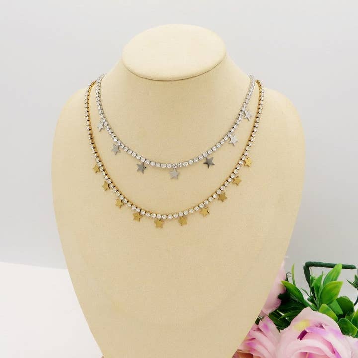 Daemon srls - Wholesale Pendant/Charm Necklace - ASTRA ~ ACCIAIO INOSSIDABILE -Collana tennis in cubic zirconia con stelline1