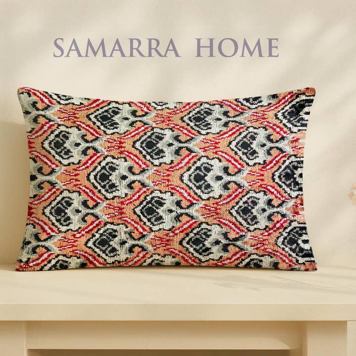 Kavala Salmon Ikat Throw Pillow with Velvet Cushion for wholesale by Samarra Home