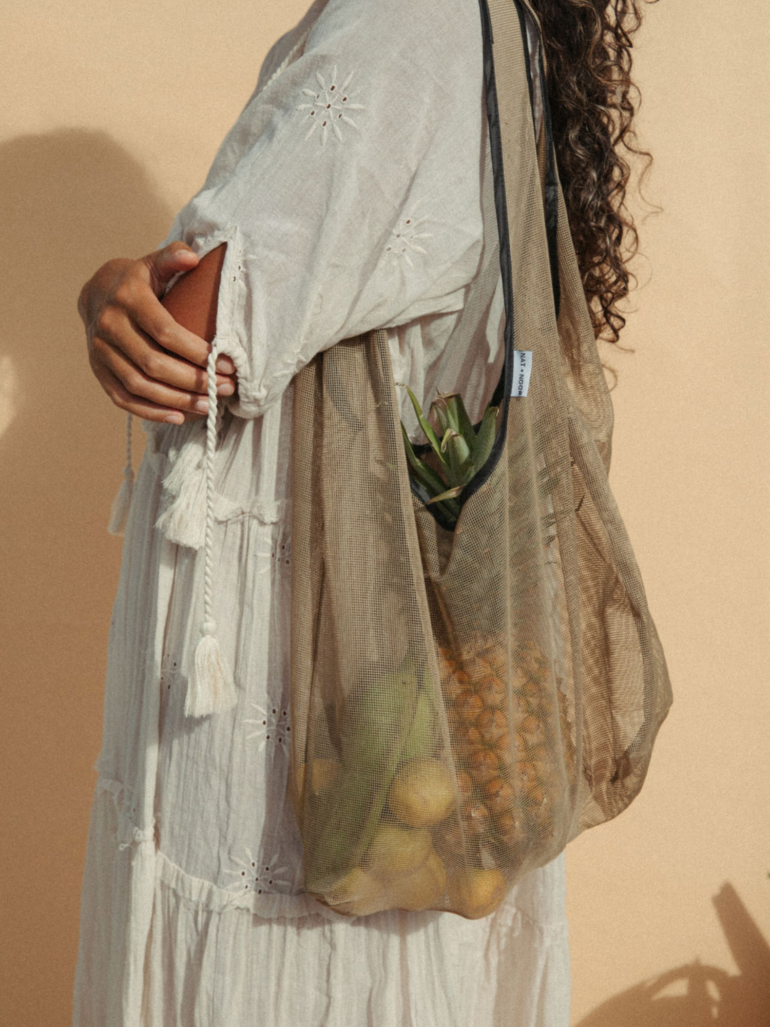 NAT + NOOR - Wholesale Tote Bag - Women's - Joan | Black + Tan | Beach Tote Bag | Nylon Mesh3