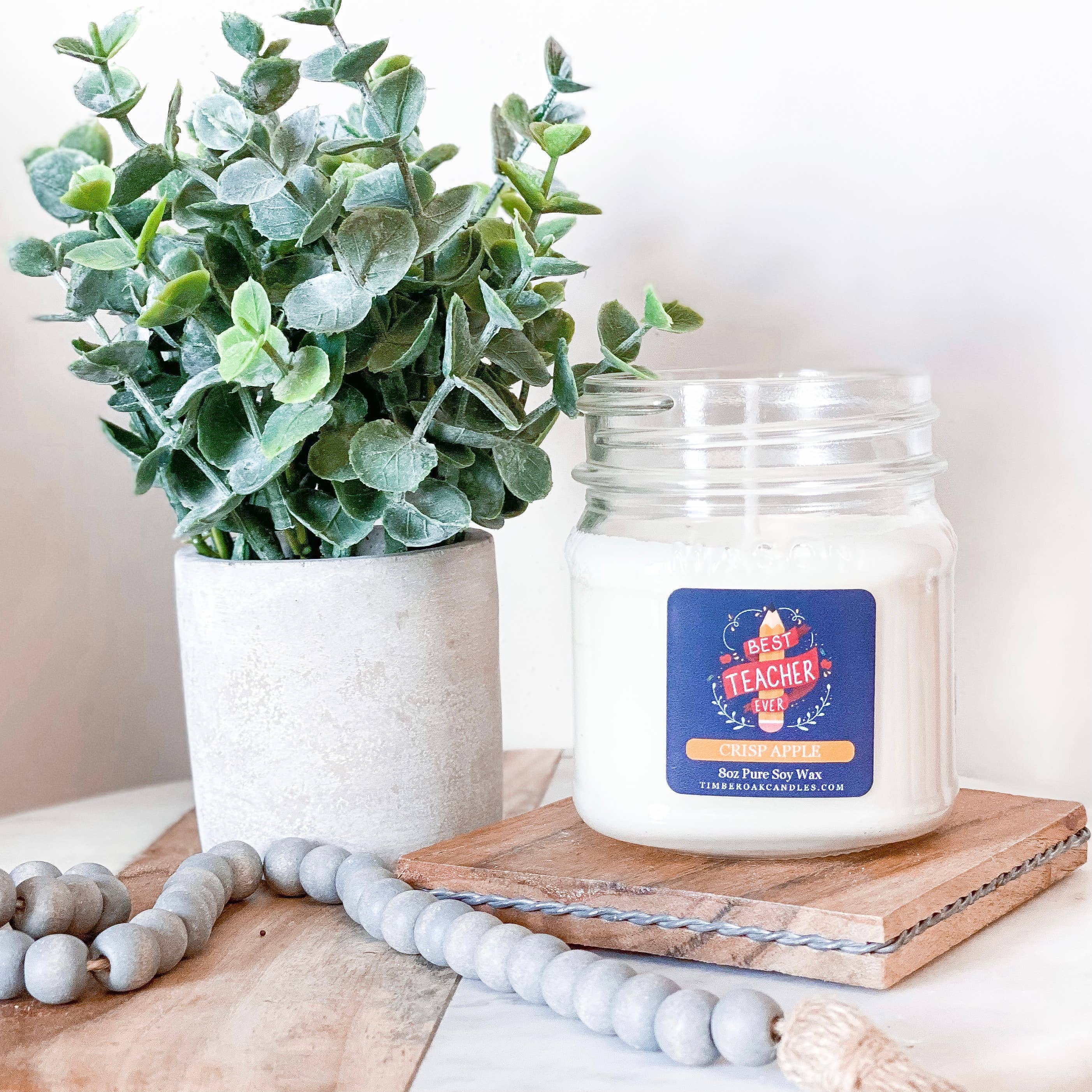 Timber Oak Candles - Wholesale Jar/Filled Candle - BEST TEACHER EVER | 8oz Mason Jar | 100% Pure Soy Candles