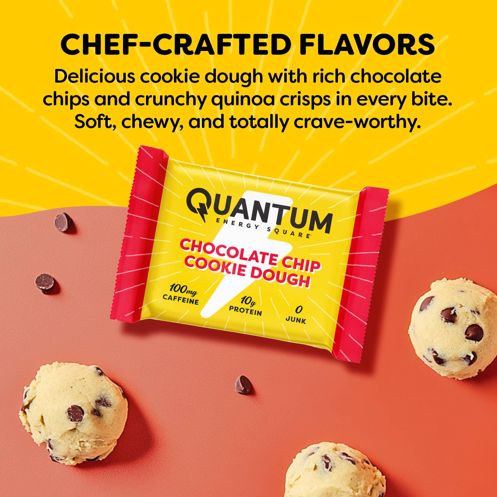 Quantum Energy Square - Wholesale Snack Bar - Chocolate Chip Cookie Dough, Caffeine & Protein Bar4