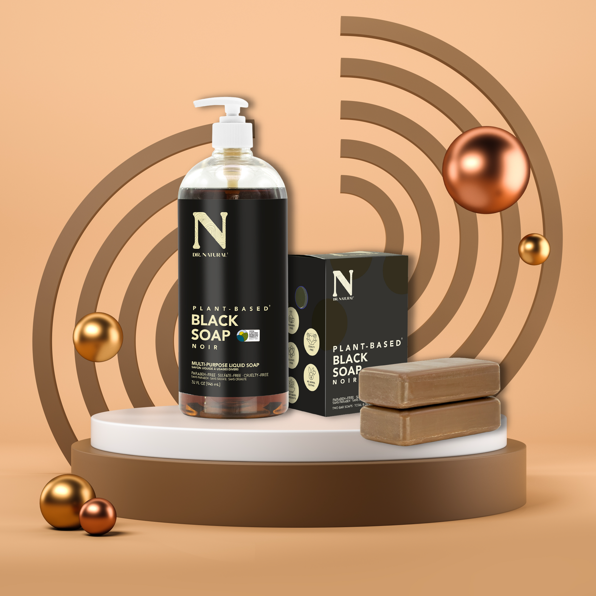 Dr. Natural - Wholesale Body Wash/Shower Gel - Plant-Based Castille Liquid Black Soap (32oz)3