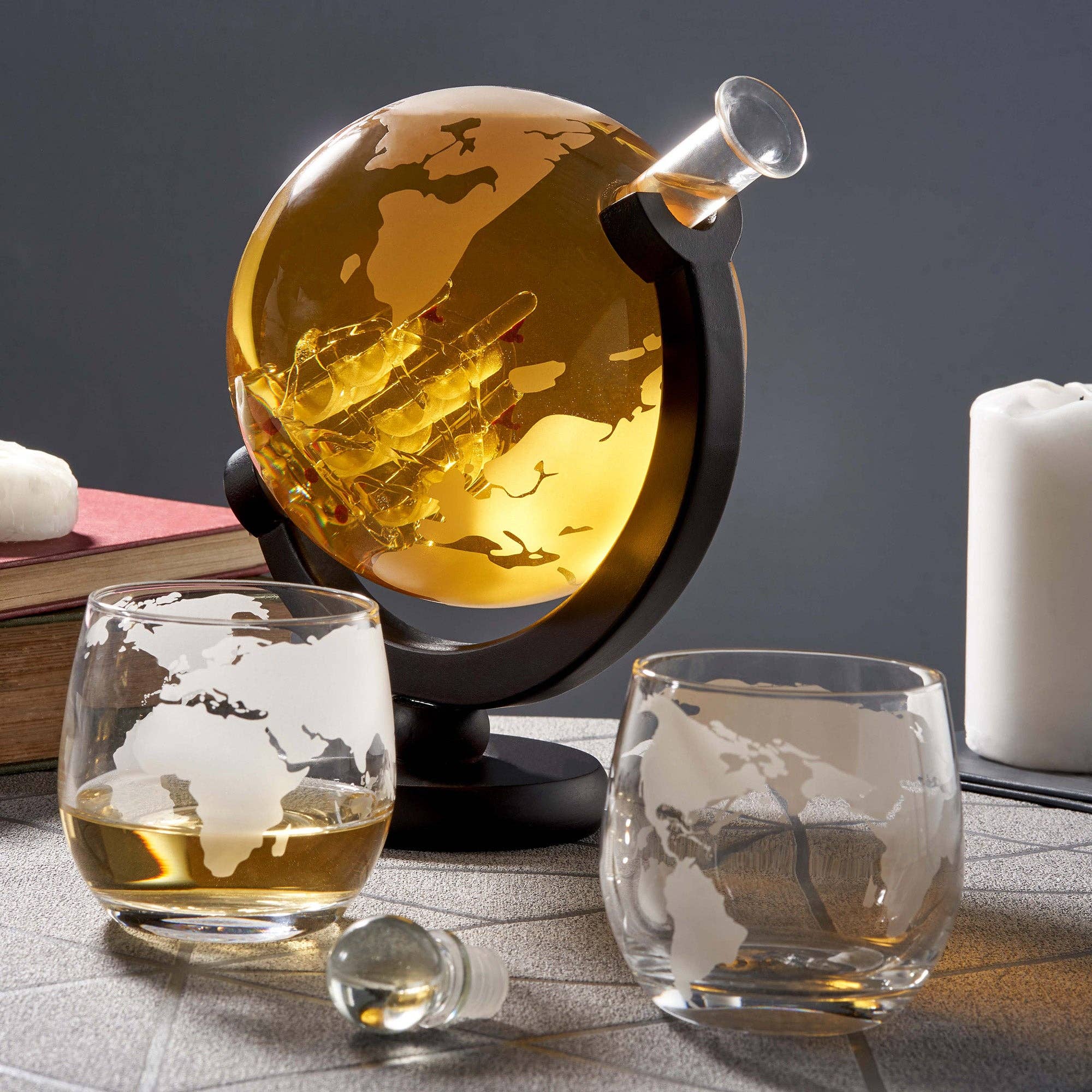 Oak & Steel - Vente Carafe - Service carafe à whisky globe avec verres assortis2