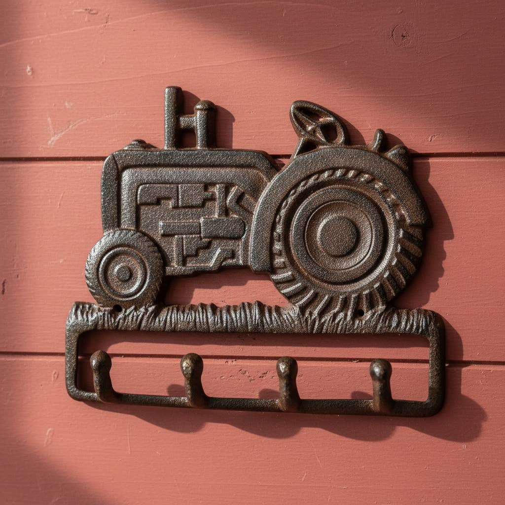 Iron & Blossom – Gancho de parede por atacado – Country Charm Trator de Ferro Fundido com 4 Ganchos - Organizador de Parede Rústico