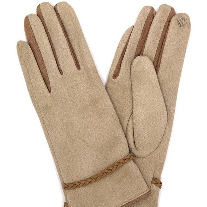 3AM BY H&D ACCESSORIES - Wholesale Gloves - Women's - Braided Band Suede Smart Gloves