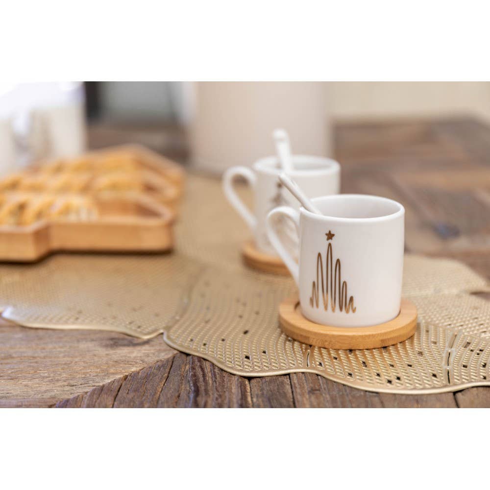 AULICA – wholesale Coffee mug – Fir tree coffee cups with spoons and saucers - set of 21