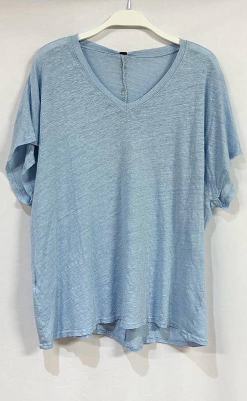 VENTI6 - Wholesale T-Shirt - Women's - OVERSIZED V NECK LINEN T SHIRT (OL1067)8