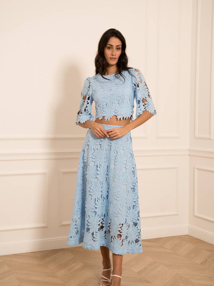 Conjunto Chloé top & saia em guipura - 81071 & 81072 por atacado de CHOKLATE PARIS