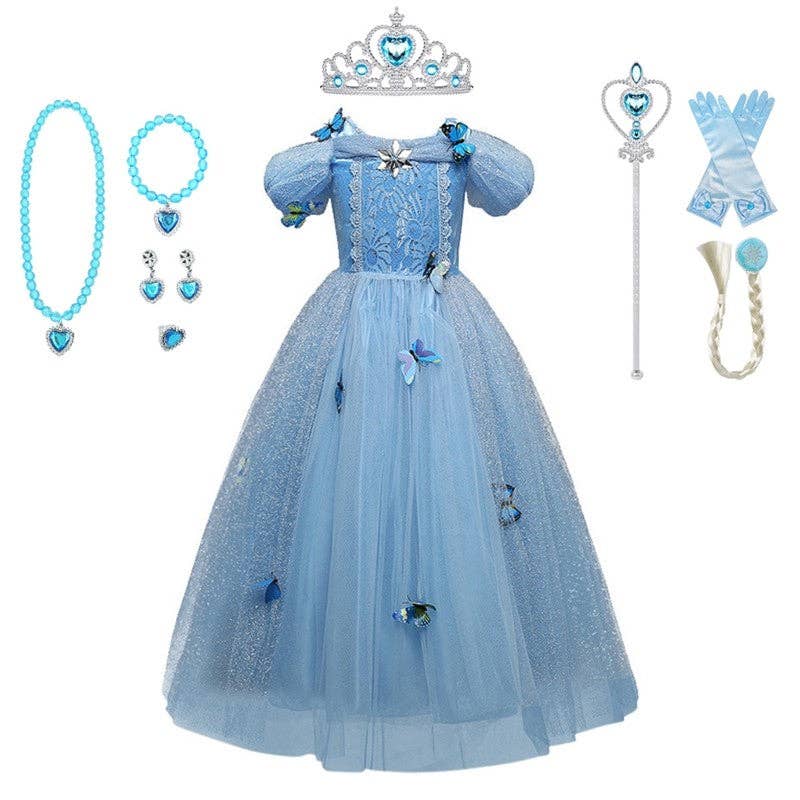BLUE Solid Color Cinderella Girl's Puff Dress for wholesale on Faire5
