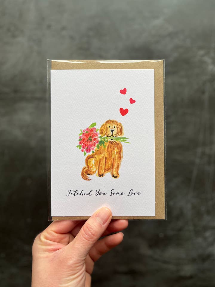 Carte de Vœux "Je t'ai Apporté de l'Amour" - Carte pour Amoureux des Chiens pour la vente par Designbyting