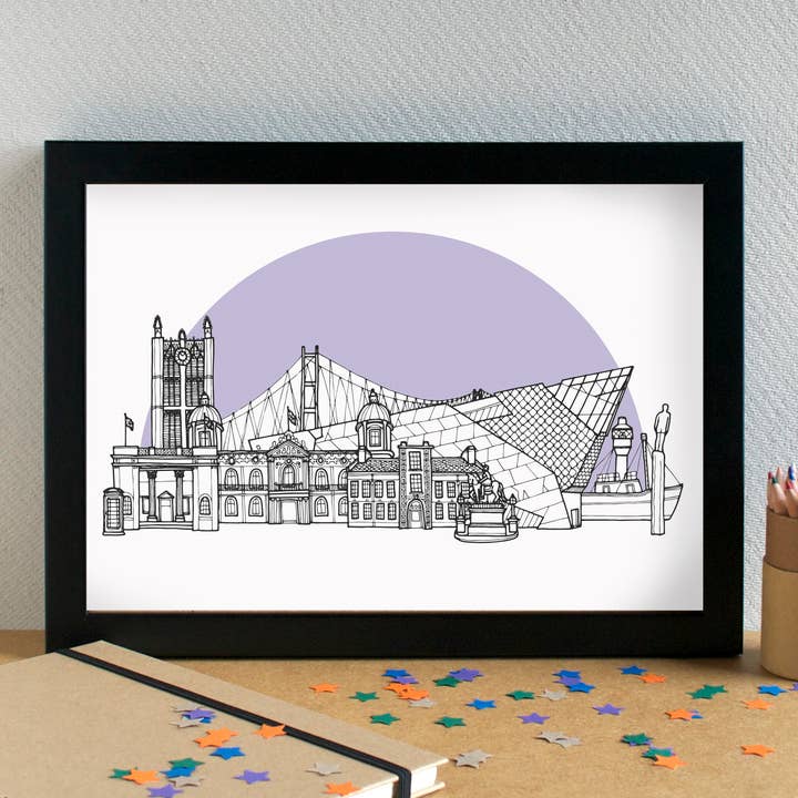 Hull Skyline Landmarks Art Print for wholesale by Becka Griffin Illustration