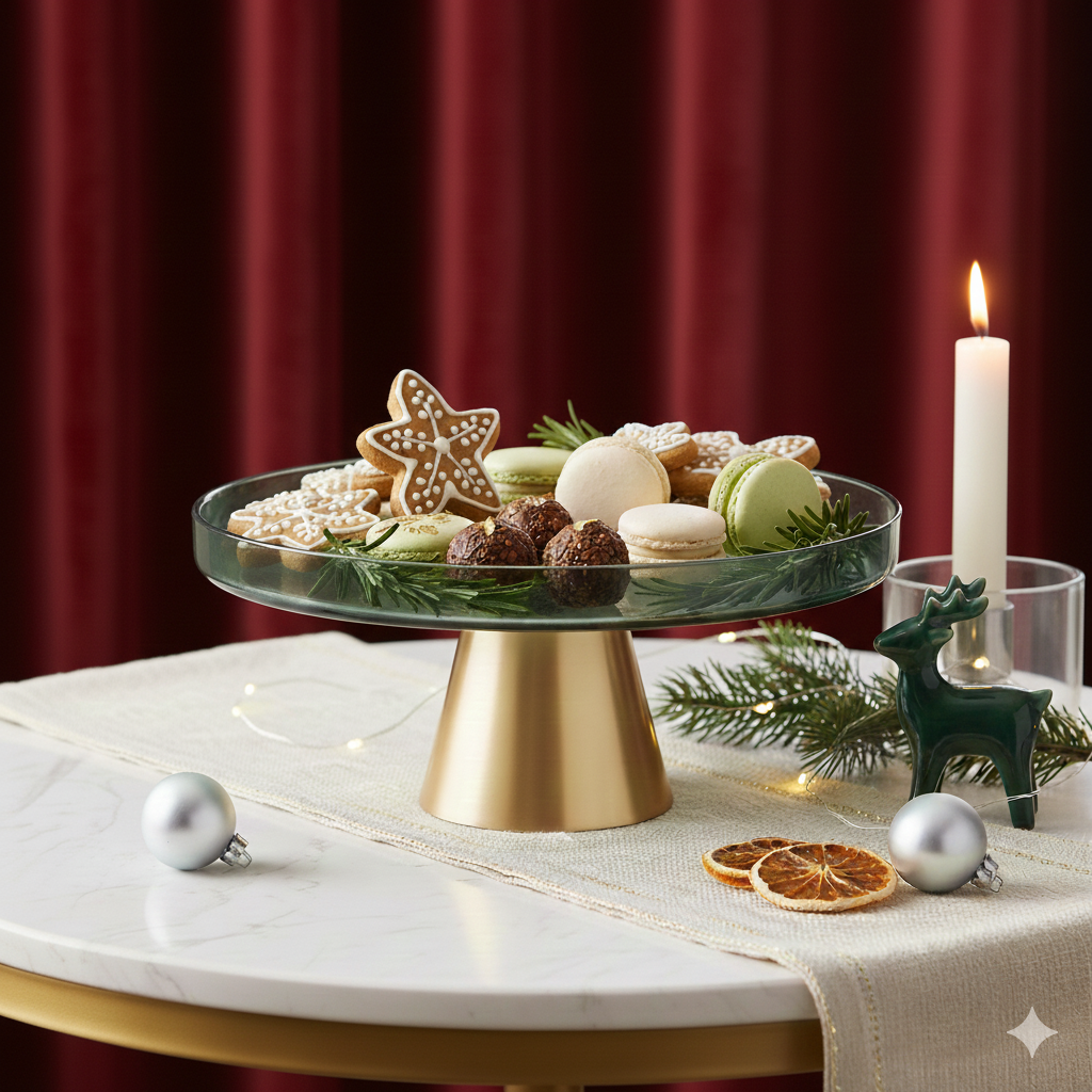 AULICA - Wholesale Serving Tray - Green cake stand with gold base 21x21x8cm4