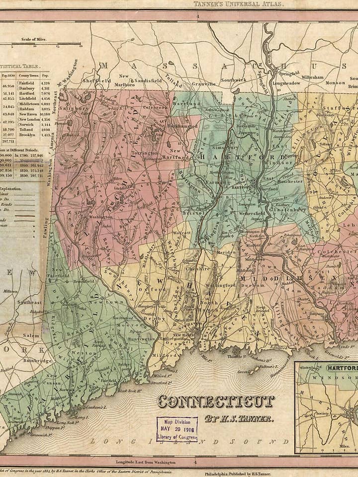 Connecticut (Viajero de Connecticut) 1834 para venta al por mayor de Relic Map Co.