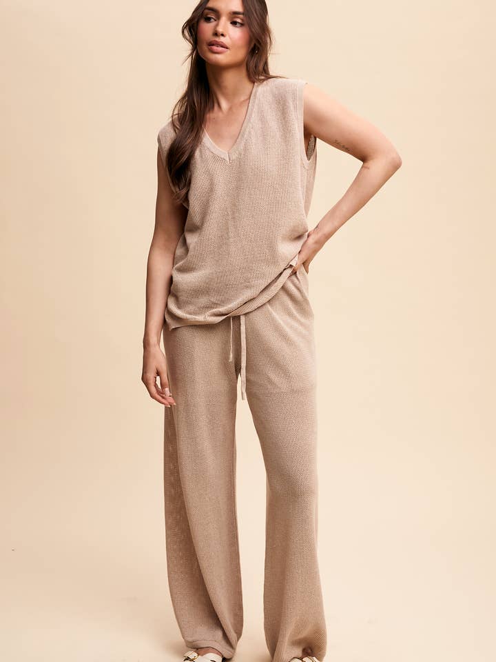 Strick-V-Ausschnitt-Top und Lounge-Set mit weit geschnittenen Hosen für den Großhandel von Listicle