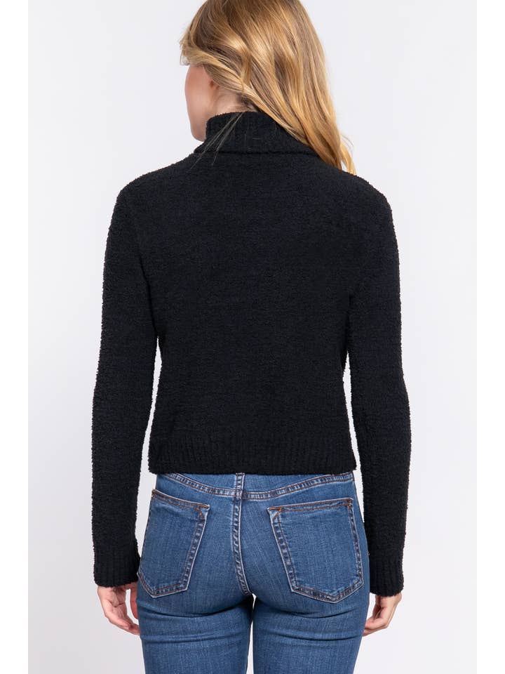 BLK black Long Sleeve Turtle Neck Fluffy Sweater for wholesale on Faire