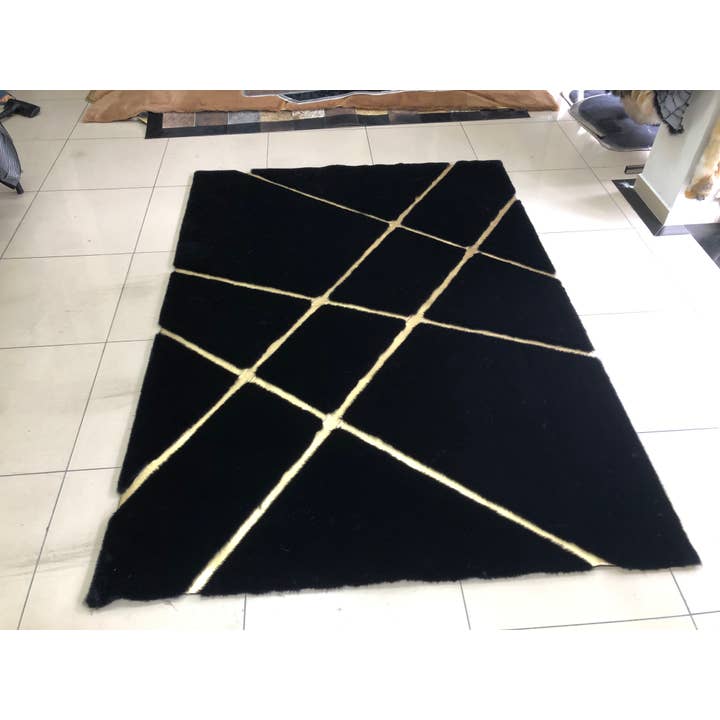 Plush Black Gold Faux Fur Luxury Fluffy Living Room Rug for wholesale by Rosoc Rug