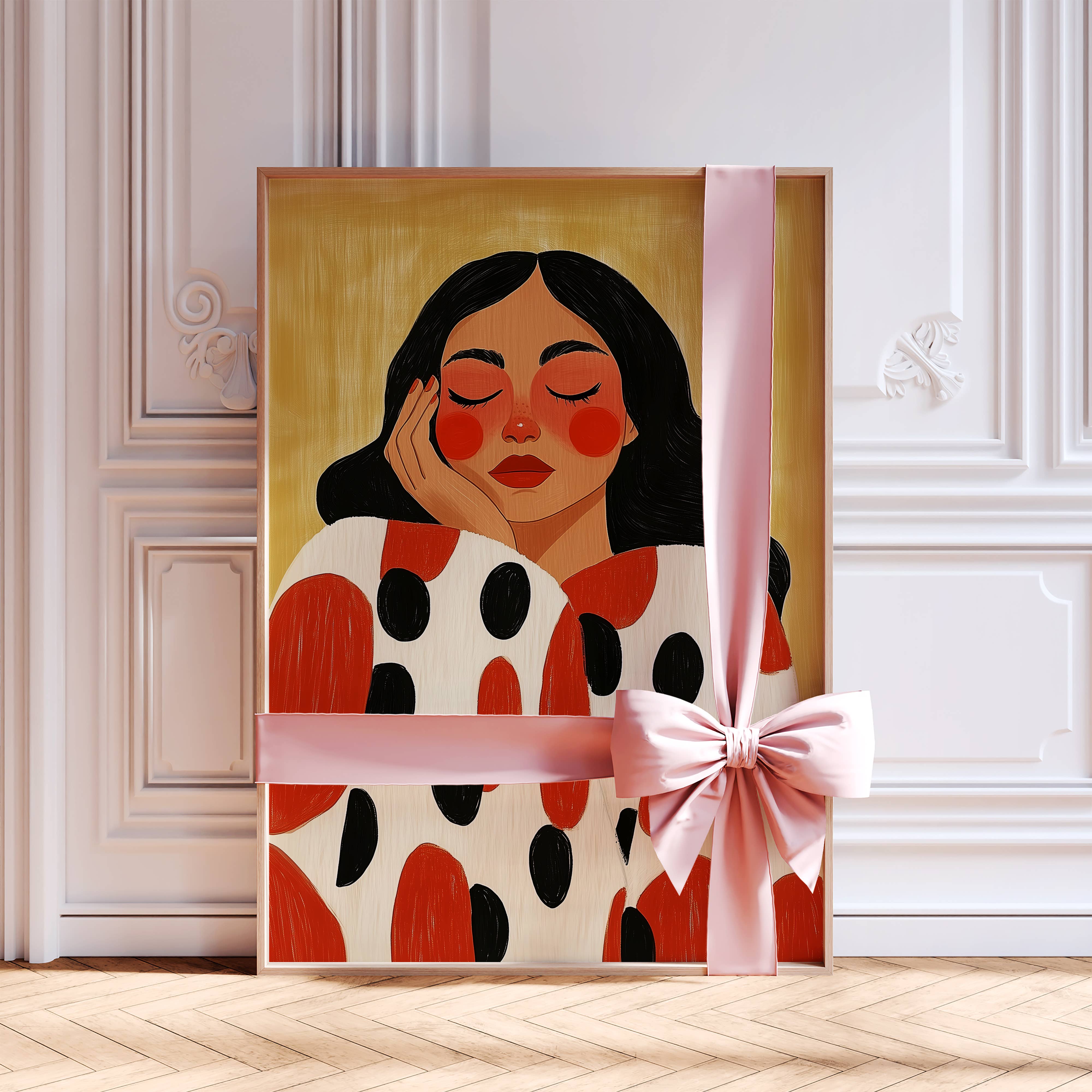 IuliiaArtPrints - Wholesale Art Print - Scandinavian Modern Print – Calm Woman in Graphic Dots Art3