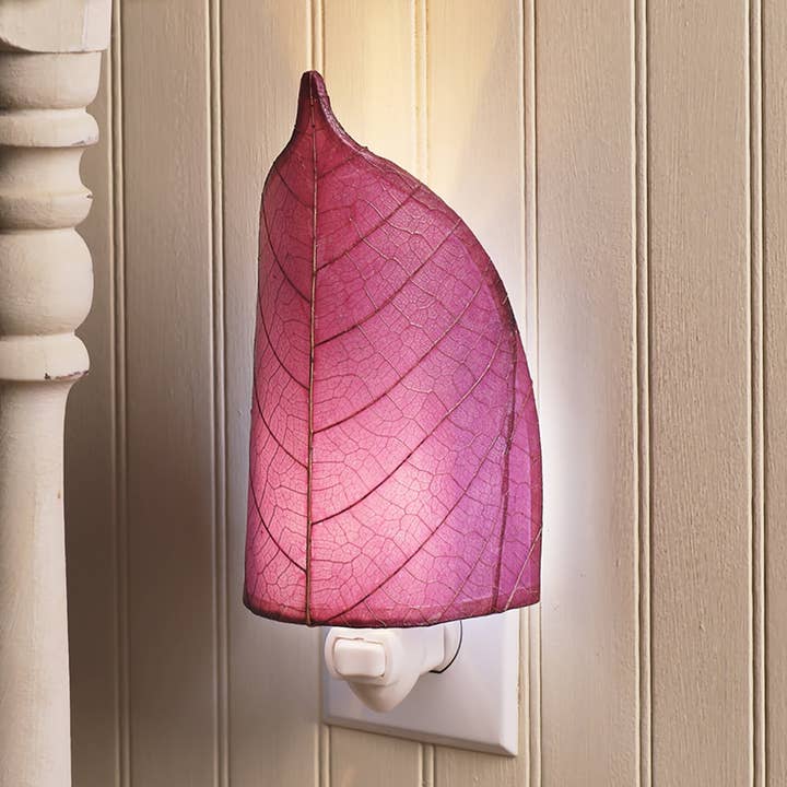 Leaf Nightlight Purple, Shade Made of Cocoa Leaves for wholesale by Eangee Home Design