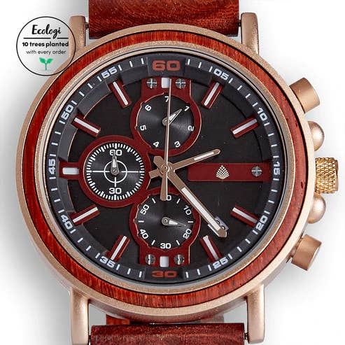 The Sustainable Watch Company - Wholesale Polshorloge - Heren - The Redwood - Chronograaf houten polshorloge voor heren - Handgemaakt van natuurlijk hout