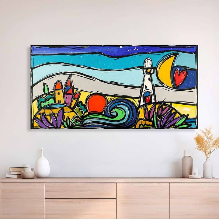 Quadro moderno colorato: Wallas, La baia dei due cuori per la vendita all'ingrosso da parte di Selected Artworks Italia