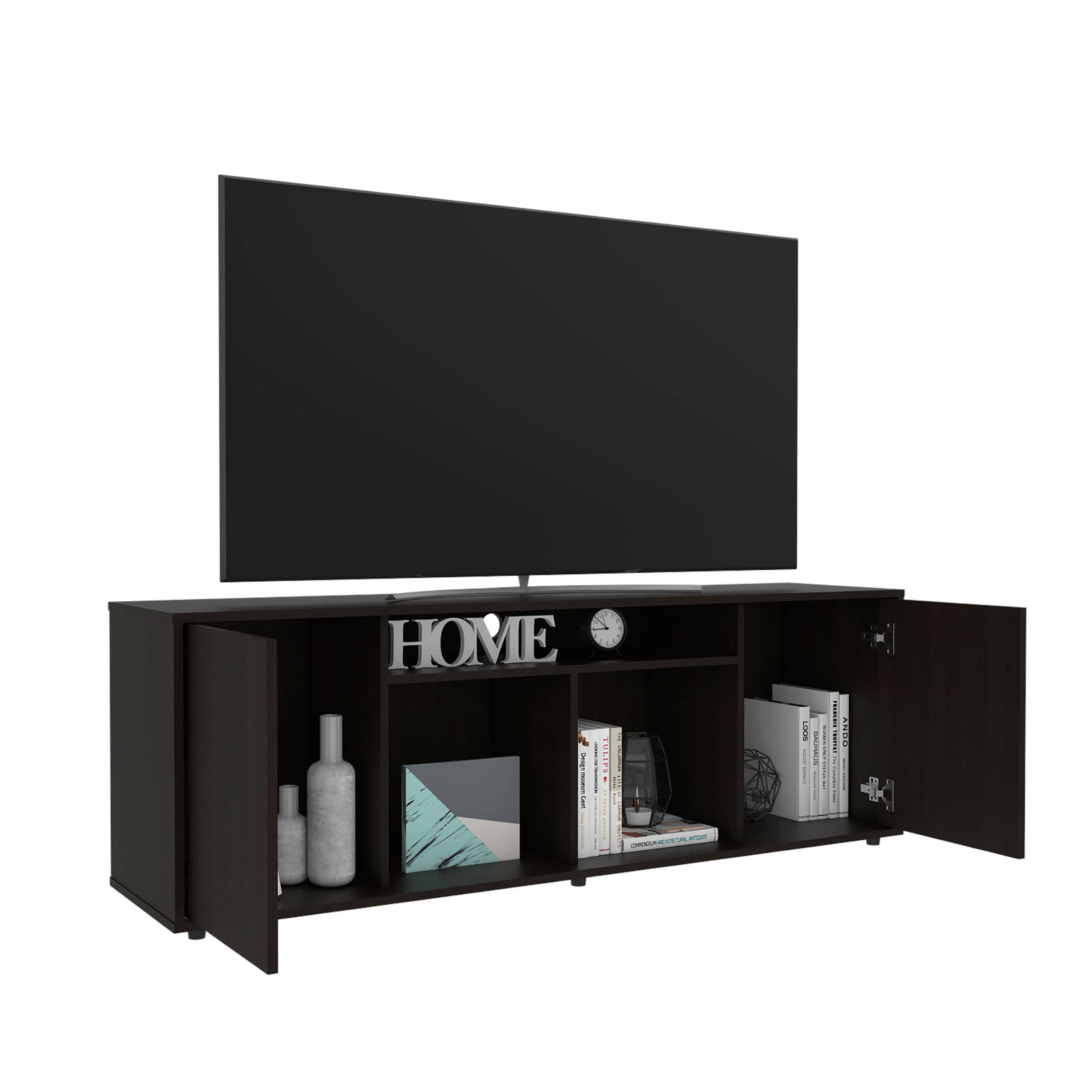 Black Prana TV cabinet in melamine, ample storage and 3 shelves. for wholesale on Faire3