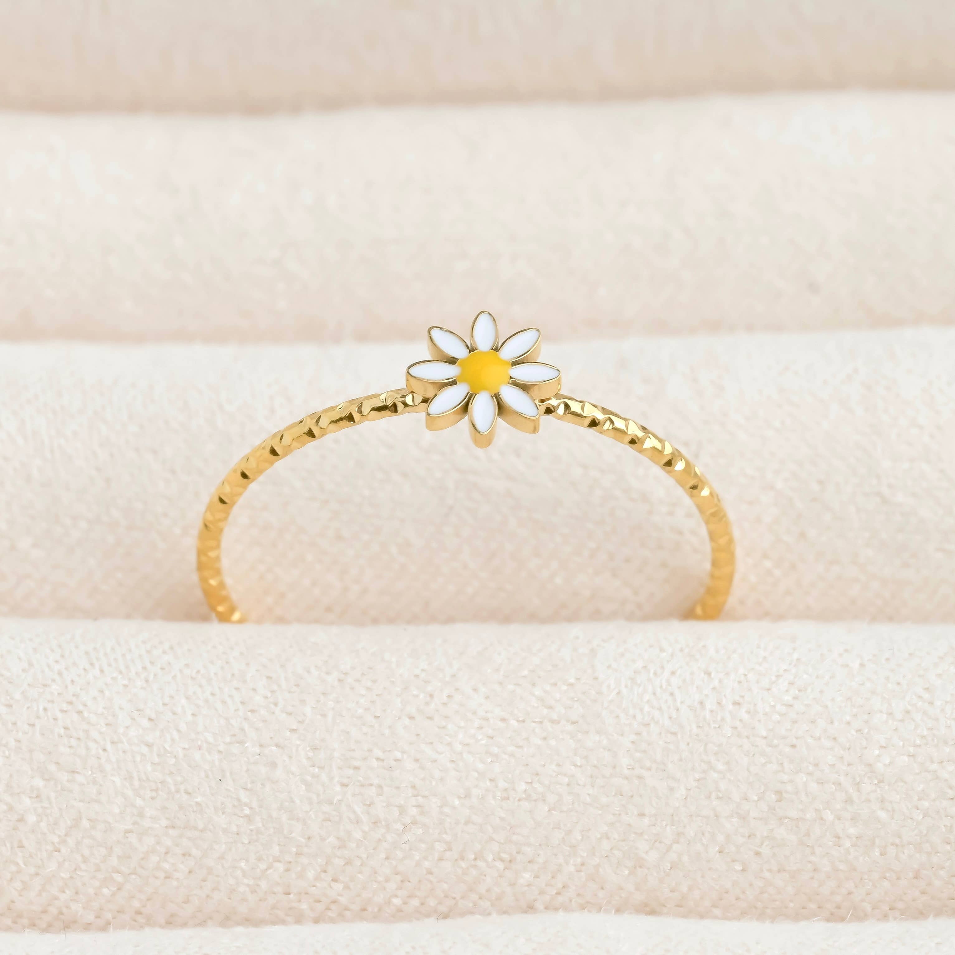 Blueyejewelry - Wholesale Band/Stacked Ring - Minimalist Daisy Ring - Tiny White Flower Ring - Floral Ring6