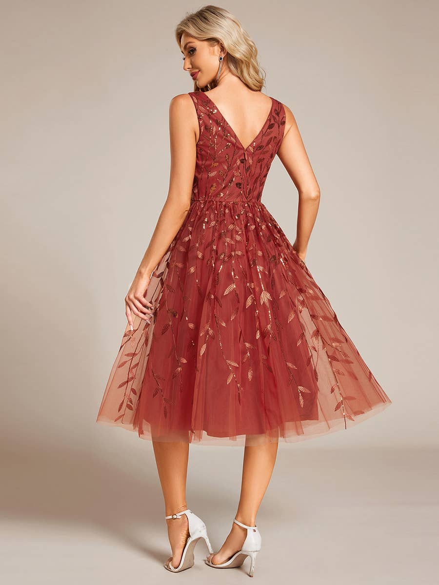 Ever-Pretty - Wholesale Jurk - Dames - Midi-trouwjurk met V-hals en pailletten en mouwloos19